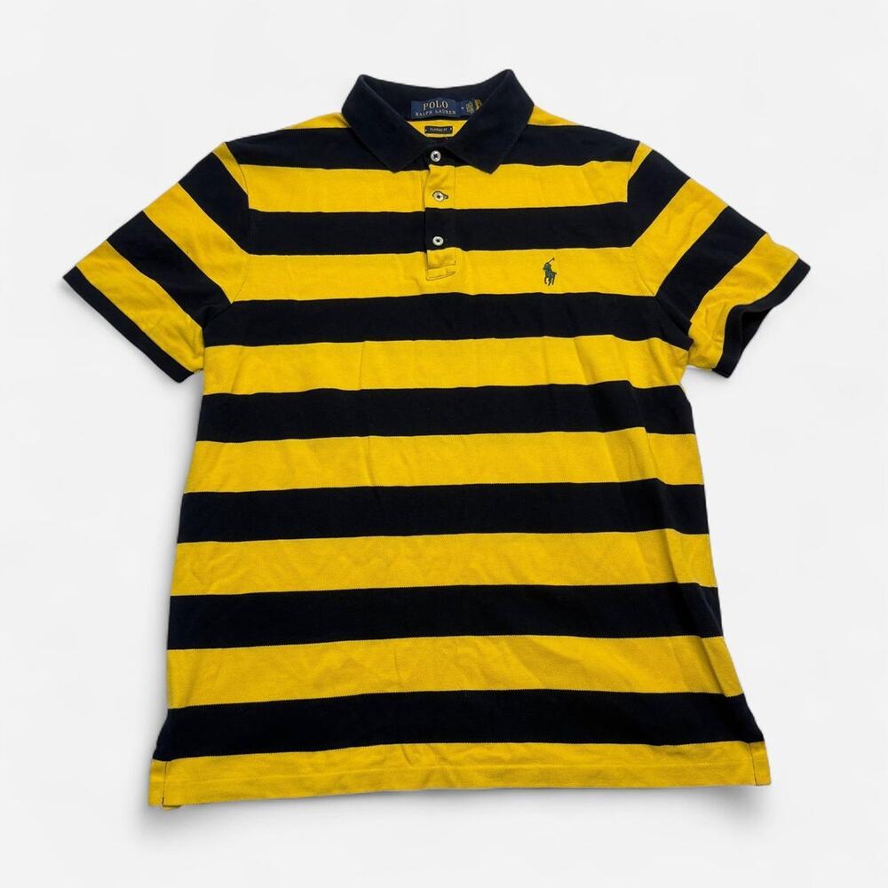 Polo Ralph Lauren Classic Fit Yellow Navy Stripe Polo Shirt Men’s M Preppy
